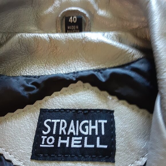 Mens Straight to Hell commando Punk Leather jacket silver size 40 - Picture 2 of 5